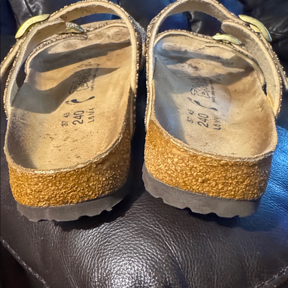 Birkenstock Birki Sydney Glittery Gold Beaded Comfy Casual Sandal EU 37 Womens 6